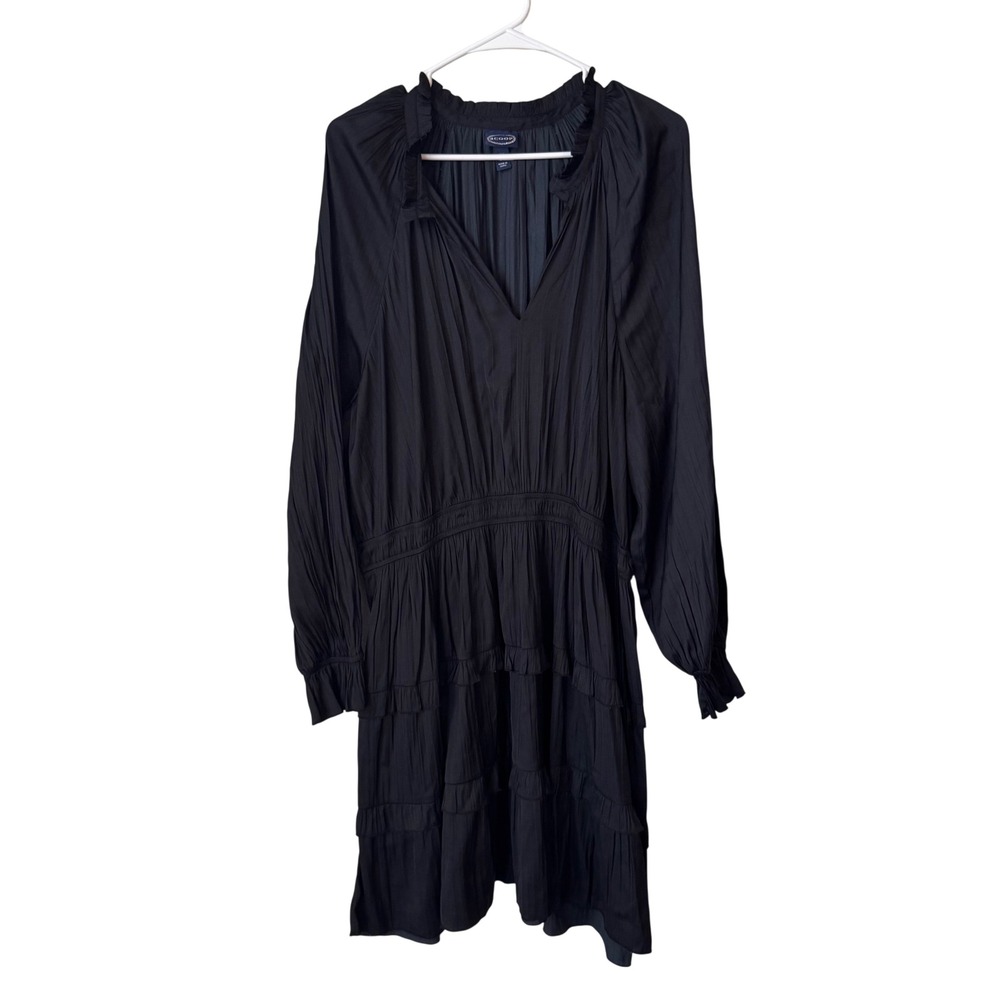 Scoop Womens Black Micro Pleated Tiered  Dress XXL 20 Ruffle V-Neck Long Sleeve